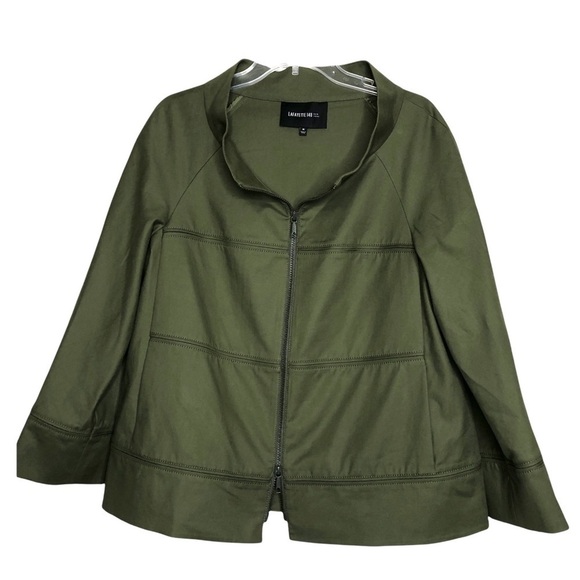 𝅺new - LAFAYETTE 148 Ficus Zip-Up Oversized Bomber Jacket Olive Green - Size M - Picture 1 of 5